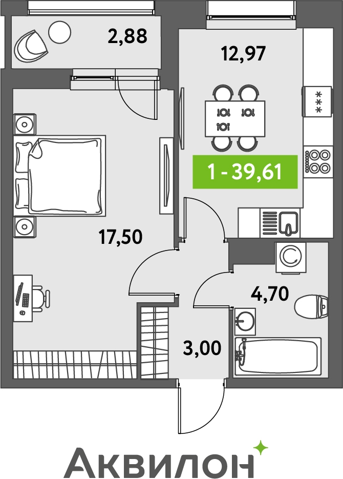 3-комнатная квартира в ЖК М_5 на 14 этаже в 1 секции. Сдача в 3 кв. 2025 г.