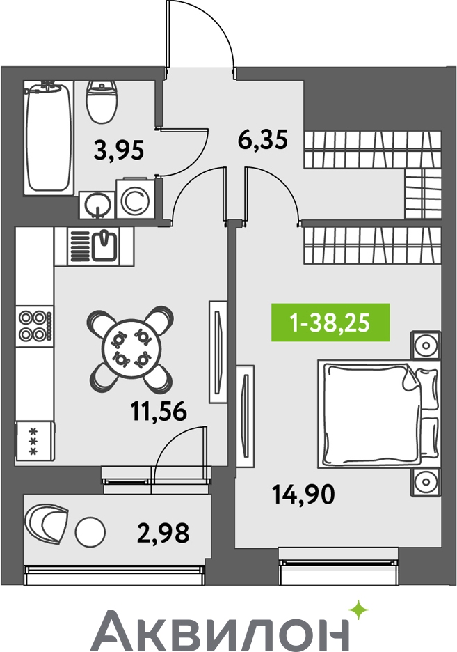 2-комнатная квартира с отделкой в ЖК Аквилон Leaves на 6 этаже в 1 секции. Сдача в 4 кв. 2024 г.