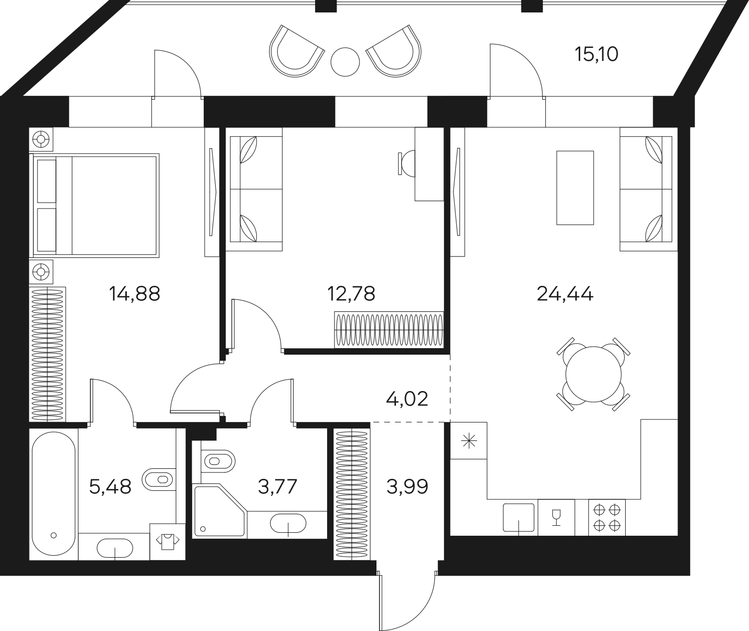 2-комнатная квартира в ЖК CUBE на 6 этаже в 1 секции. Сдача в 4 кв. 2024 г.