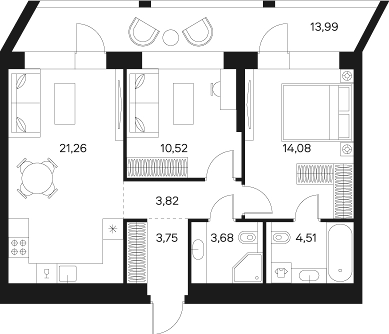 3-комнатная квартира с отделкой в ЖК Октябрьский на Туре на 2 этаже в 6 секции. Сдача в 2 кв. 2026 г.