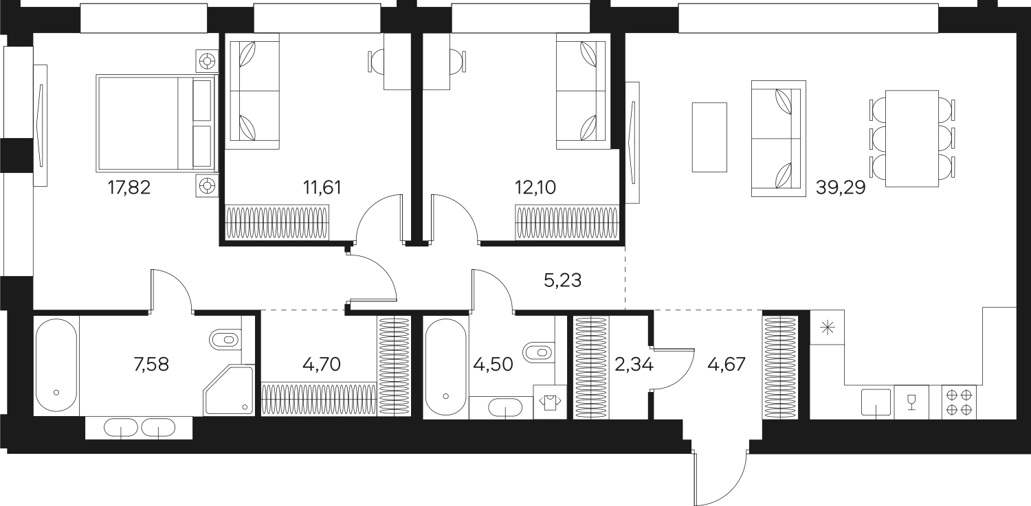 3-комнатная квартира с отделкой в ЖК Октябрьский на Туре на 12 этаже в 6 секции. Сдача в 2 кв. 2026 г.