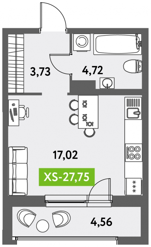 1-комнатная квартира в ЖК М_5 на 15 этаже в 1 секции. Сдача в 3 кв. 2025 г.