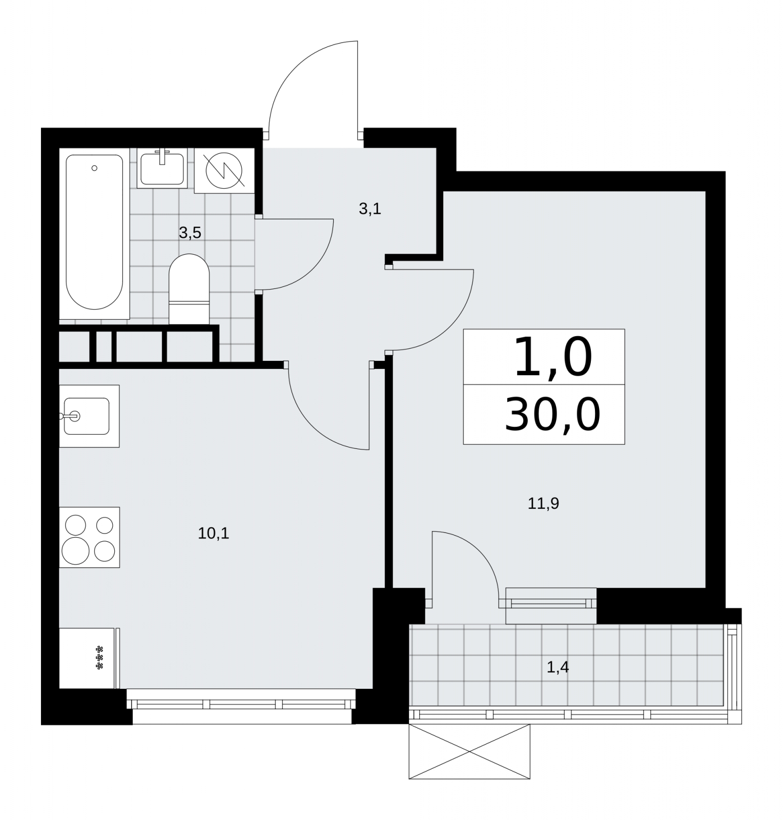 3-комнатная квартира в ЖК Скандинавия на 12 этаже в 1 секции. Сдача в 3 кв. 2025 г.