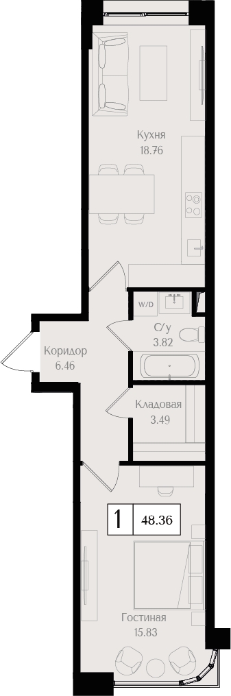 2-комнатная квартира с отделкой в ЖК URAL на 19 этаже в 1 секции. Сдача в 4 кв. 2024 г.