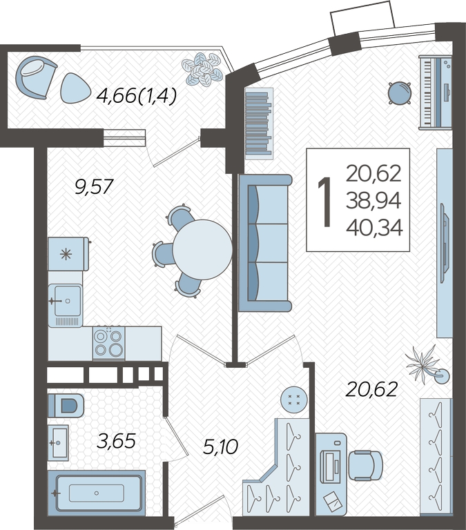 2-комнатная квартира с отделкой в ЖК Меридиан ЮГ на 12 этаже в 5 секции. Сдача в 4 кв. 2024 г.