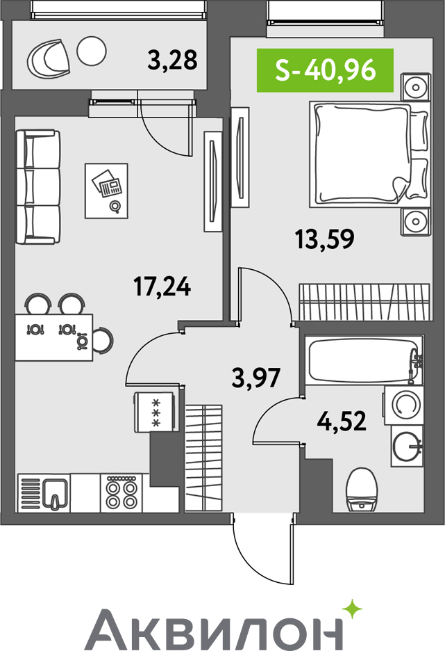 1-комнатная квартира с отделкой в ЖК URAL на 21 этаже в 1 секции. Сдача в 4 кв. 2024 г.