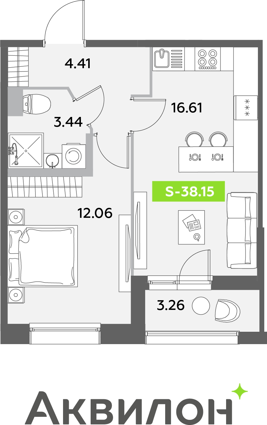 1-комнатная квартира с отделкой в ЖК Меридиан ЮГ на 15 этаже в 5 секции. Сдача в 4 кв. 2024 г.