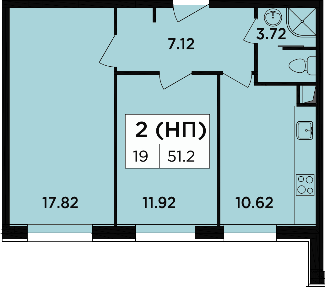 2-комнатная квартира в ЖК Легендарный Квартал на Березовой  аллее на 6 этаже в 1 секции. Сдача в 3 кв. 2019 г.
