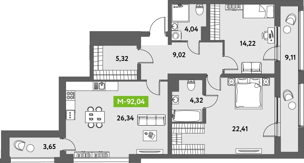 4-комнатная квартира в ЖК AFI Park Воронцовский на 23 этаже в 1 секции. Сдача в 3 кв. 2023 г.