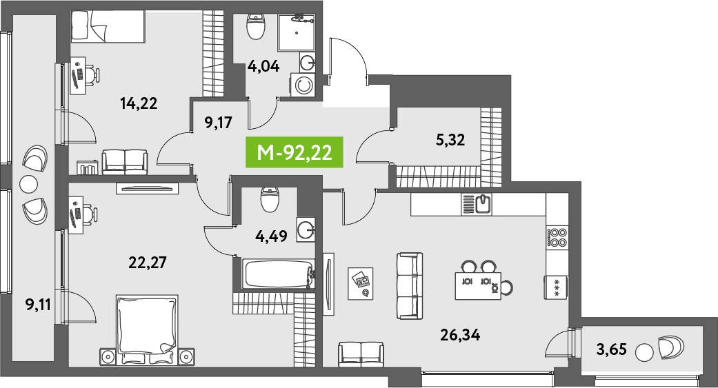 1-комнатная квартира (Студия) с отделкой в ЖК Сигнальный 16 на 33 этаже в 1 секции. Сдача в 1 кв. 2023 г.
