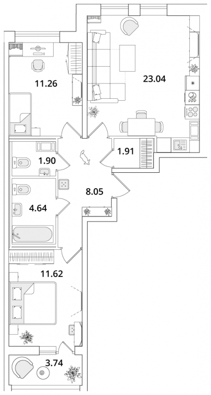 2-комнатная квартира с отделкой в ЖК Сигнальный 16 на 33 этаже в 1 секции. Сдача в 1 кв. 2023 г.