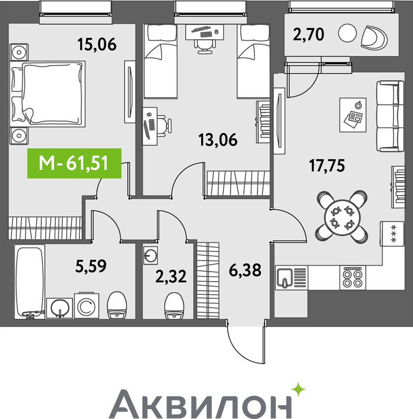 1-комнатная квартира с отделкой в ЖК URAL на 4 этаже в 1 секции. Сдача в 4 кв. 2024 г.