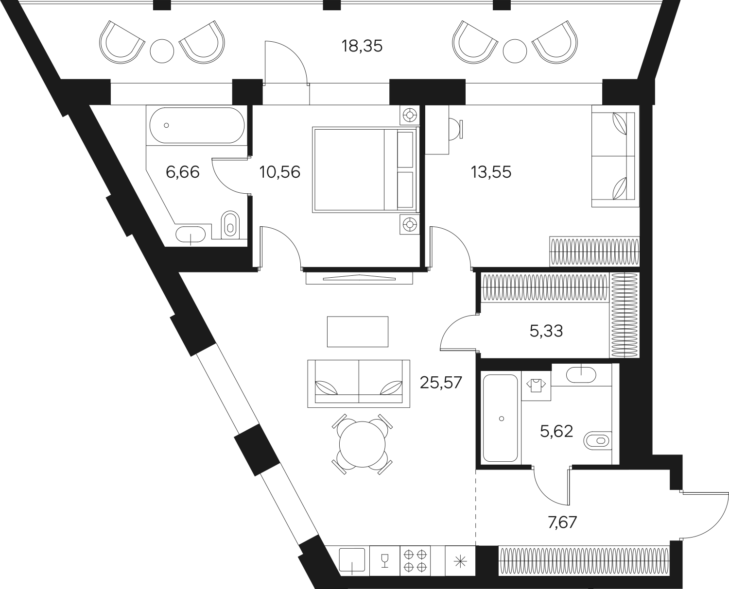 2-комнатная квартира в ЖК Талисман на Дмитровском на 24 этаже в 1 секции. Сдача в 2 кв. 2021 г.