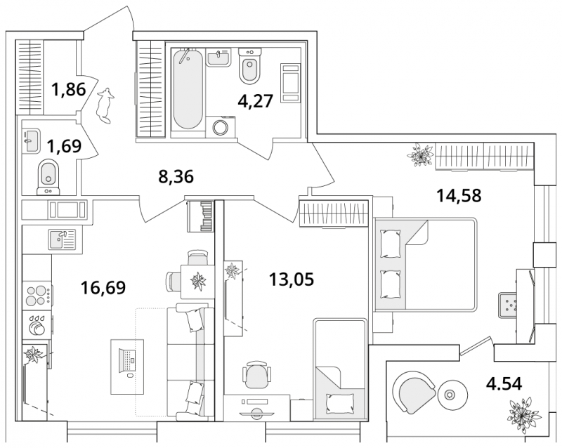 1-комнатная квартира с отделкой в ЖК Новые Ватутинки. Десна на 14 этаже в 3 секции. Сдача в 3 кв. 2023 г.
