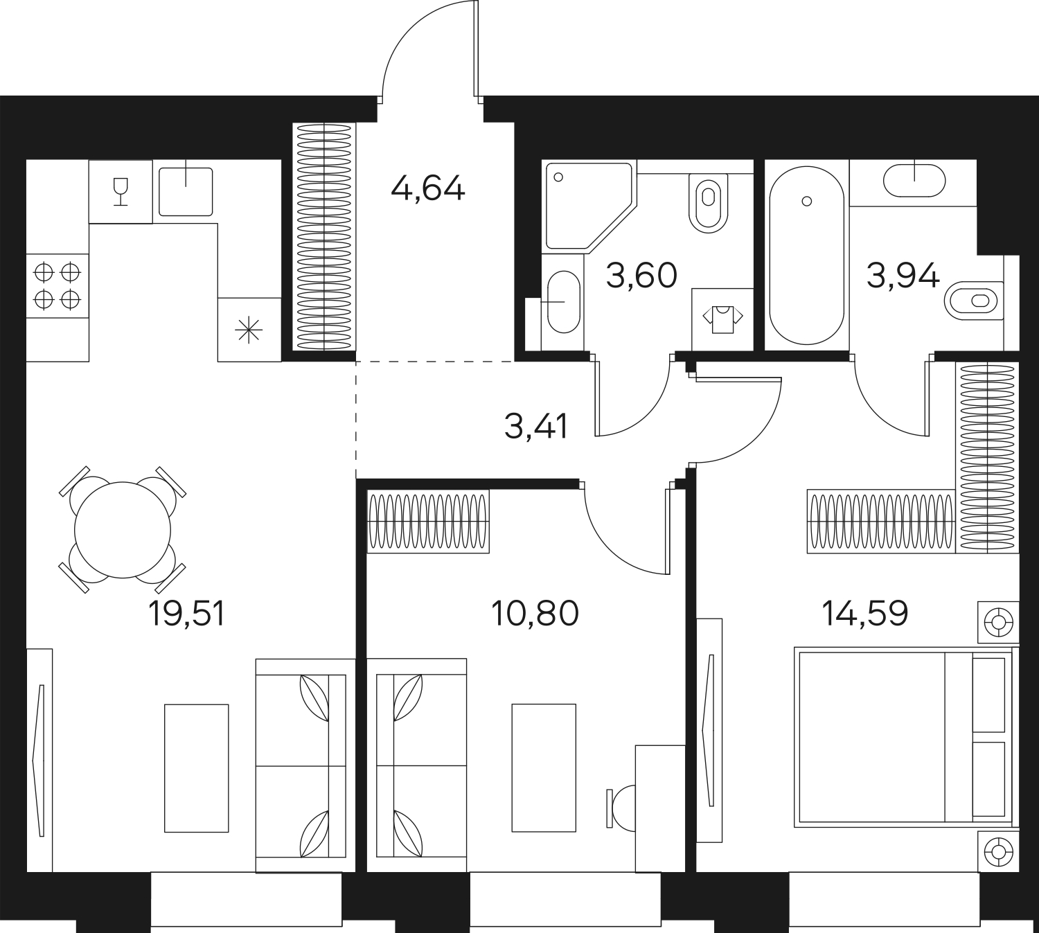 3-комнатная квартира с отделкой в ЖК Просторная 7 на 28 этаже в 1 секции. Сдача в 3 кв. 2022 г.