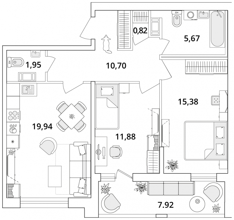 3-комнатная квартира в ЖК Апарт-комплекс Nakhimov на 18 этаже в 1 секции. Сдача в 1 кв. 2021 г.