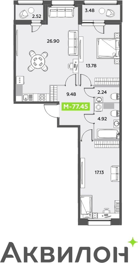 2-комнатная квартира в ЖК Апарт-комплекс Nakhimov на 9 этаже в 1 секции. Сдача в 1 кв. 2021 г.
