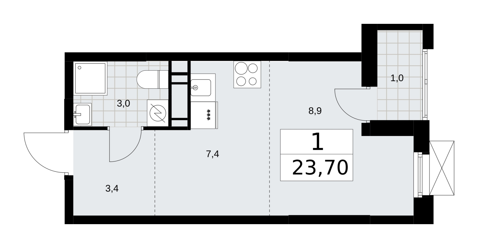 1-комнатная квартира (Студия) с отделкой в ЖК Скандинавия на 11 этаже в 1 секции. Сдача в 4 кв. 2025 г.