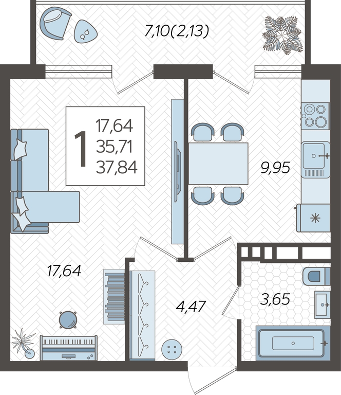1-комнатная квартира в ЖК Режиссер на 21 этаже в 1 секции. Сдача в 1 кв. 2026 г.