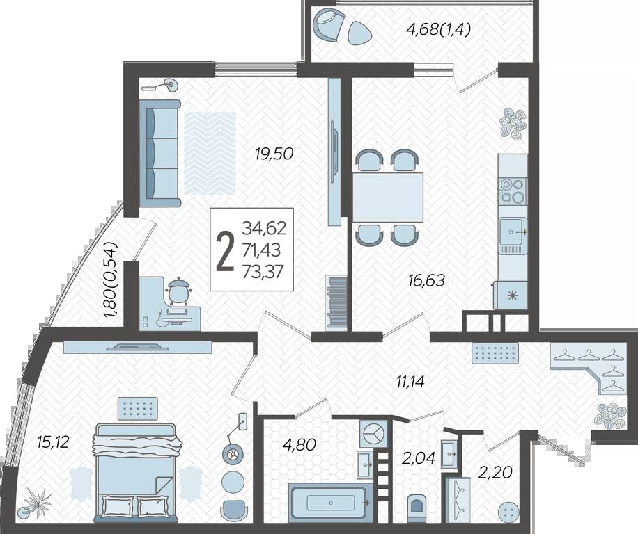 1-комнатная квартира (Студия) с отделкой в ЖК Аквилон Leaves на 7 этаже в 1 секции. Сдача в 4 кв. 2024 г.