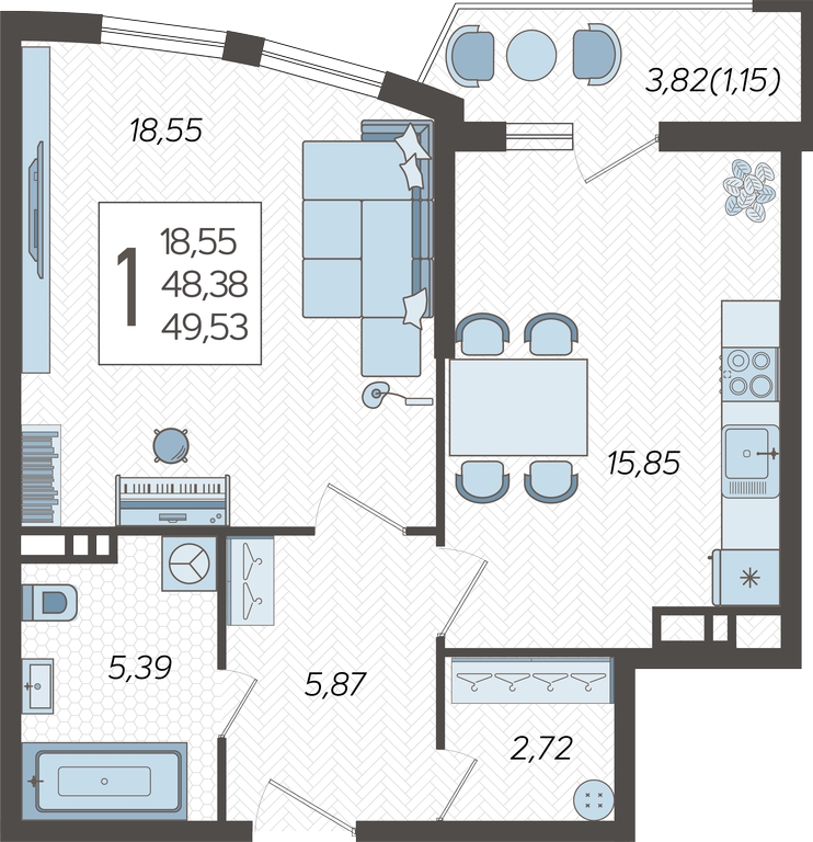 2-комнатная квартира в ЖК мой адрес На Вертолетчиков на 5 этаже в 1 секции. Дом сдан.