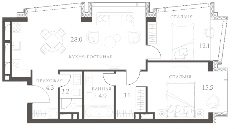 1-комнатная квартира (Студия) с отделкой в ЖК Кронштадтский 9 на 30 этаже в 1 секции. Сдача в 4 кв. 2023 г.