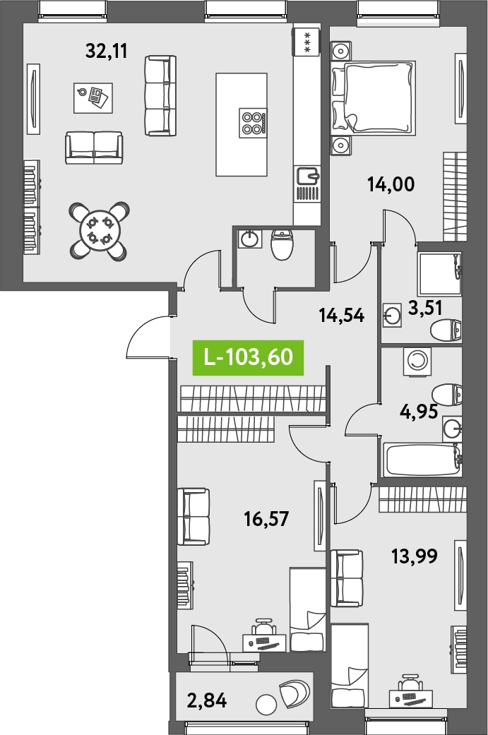3-комнатная квартира в ЖК MONODOM FAMILY на 8 этаже в 1 секции. Сдача в 4 кв. 2021 г.