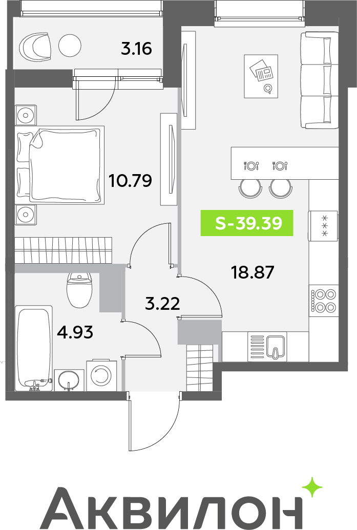 3-комнатная квартира в ЖК MONODOM FAMILY на 9 этаже в 1 секции. Сдача в 4 кв. 2021 г.
