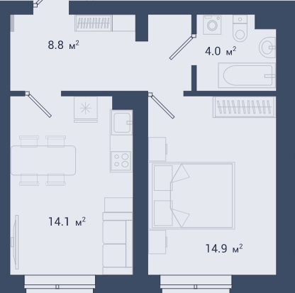 2-комнатная квартира в ЖК MONODOM FAMILY на 15 этаже в 1 секции. Сдача в 4 кв. 2021 г.