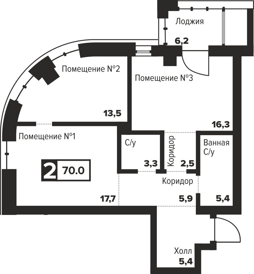2-комнатная квартира в ЖК AFI Park Воронцовский на 7 этаже в 3 секции. Сдача в 3 кв. 2023 г.