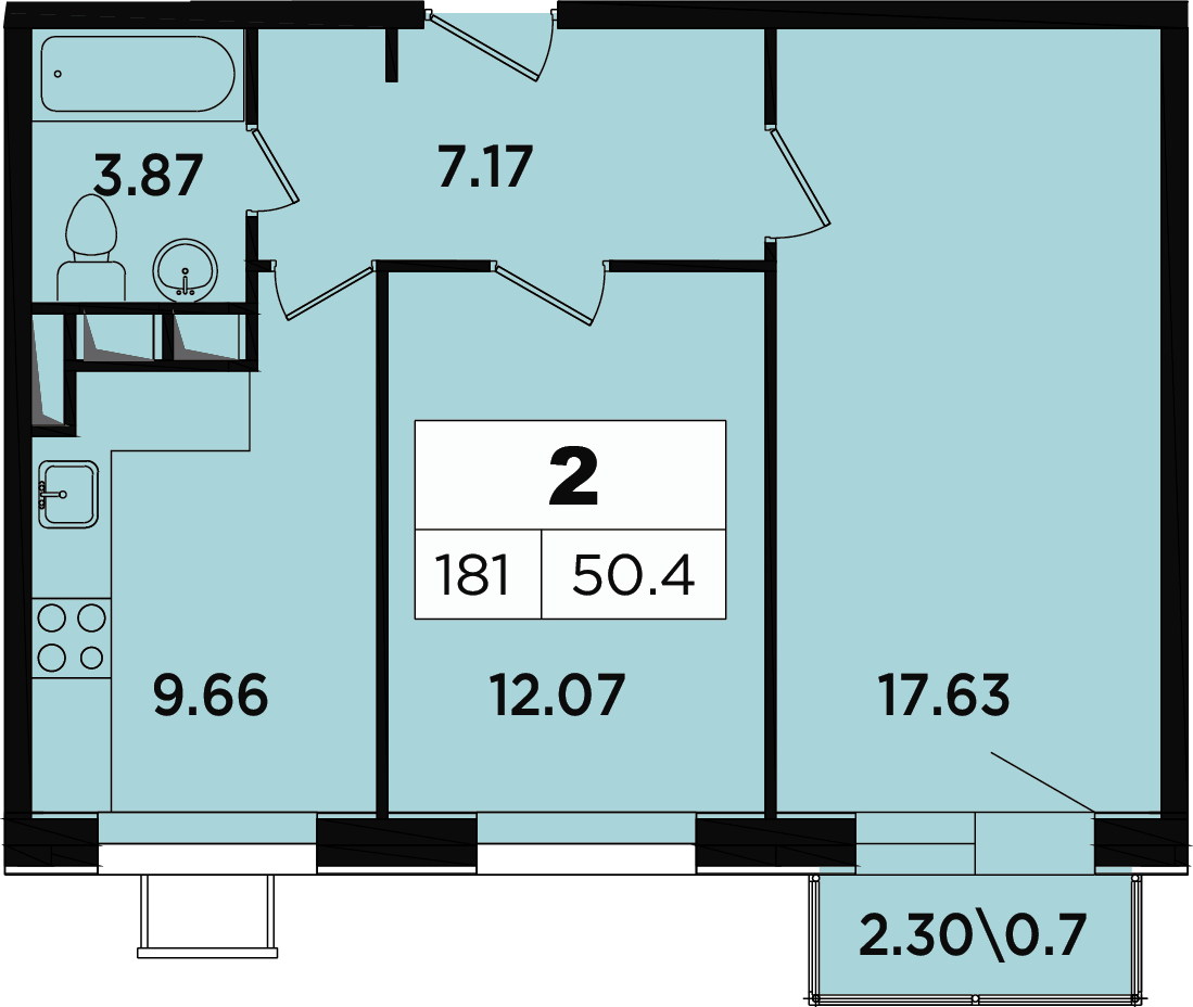 2-комнатная квартира в ЖК Розмарин на 13 этаже в 4 секции. Дом сдан.