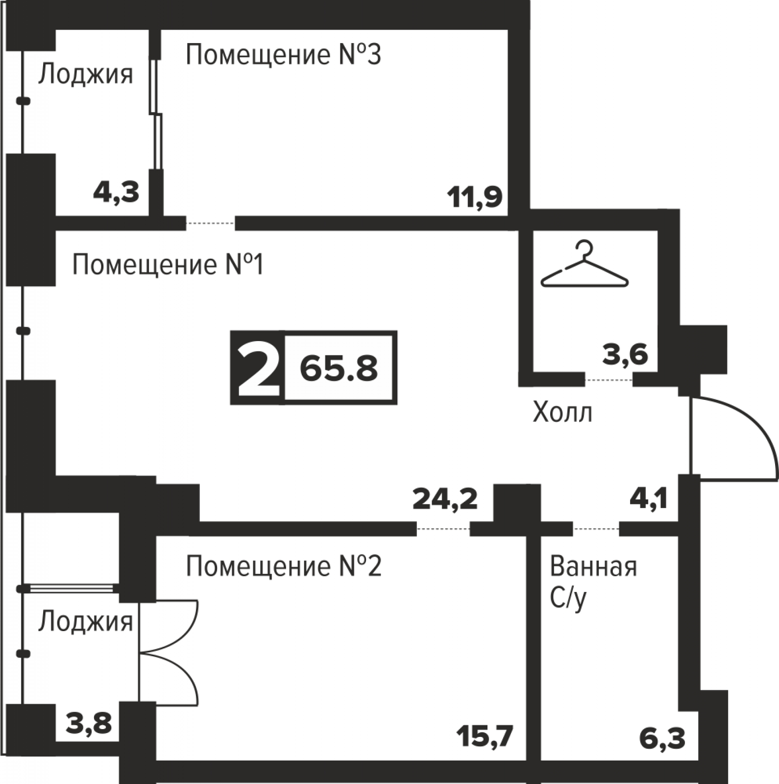 2-комнатная квартира в ЖК AFI Park Воронцовский на 12 этаже в 3 секции. Сдача в 3 кв. 2023 г.