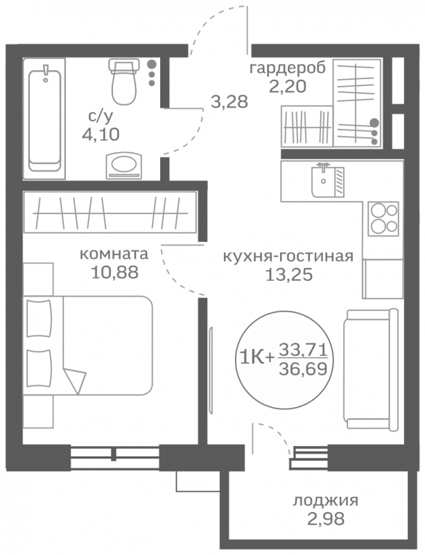 2-комнатная квартира в ЖК AFI Park Воронцовский на 7 этаже в 1 секции. Сдача в 3 кв. 2023 г.