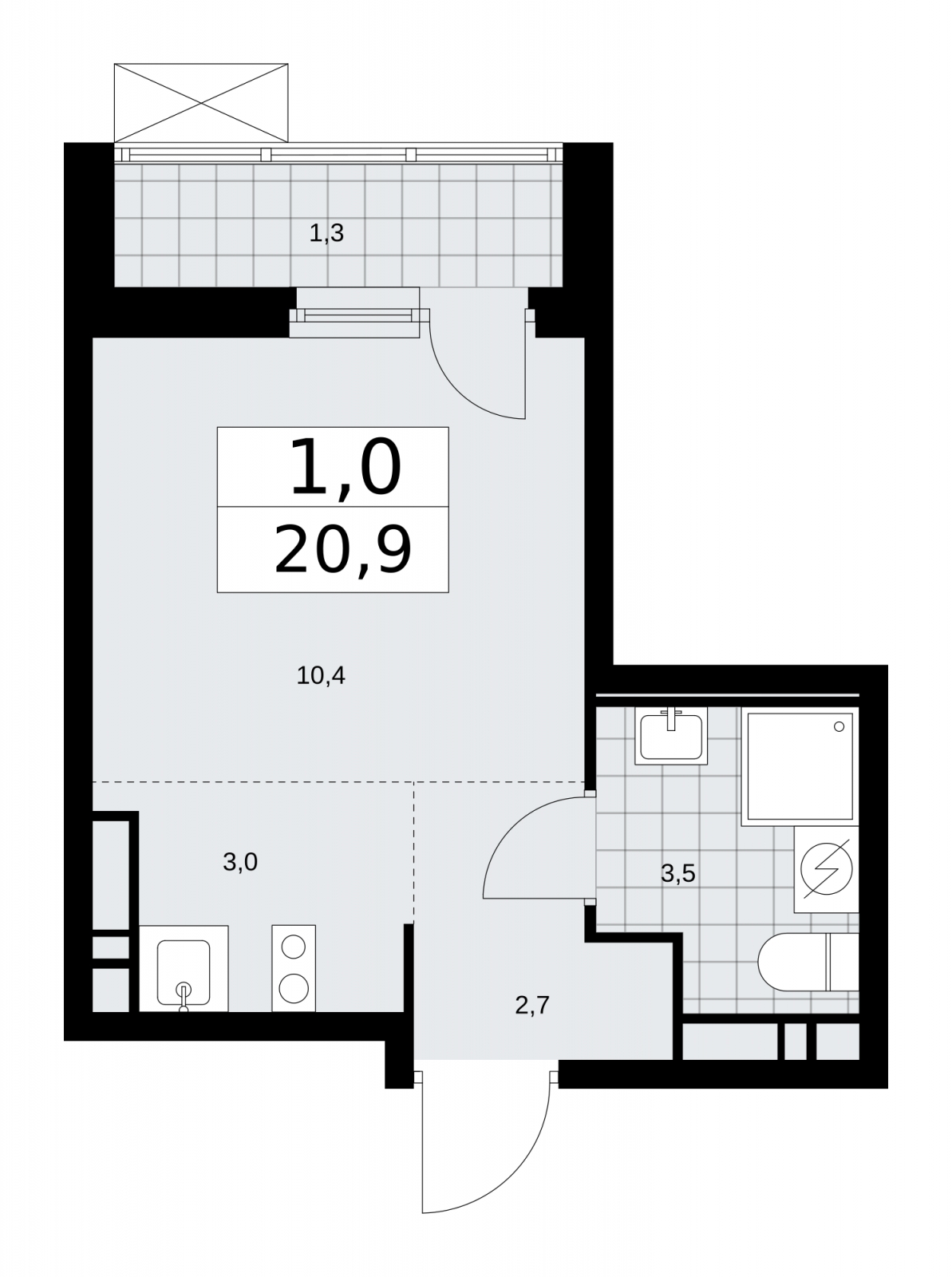 1-комнатная квартира (Студия) с отделкой в ЖК Скандинавия на 8 этаже в 1 секции. Сдача в 4 кв. 2025 г.