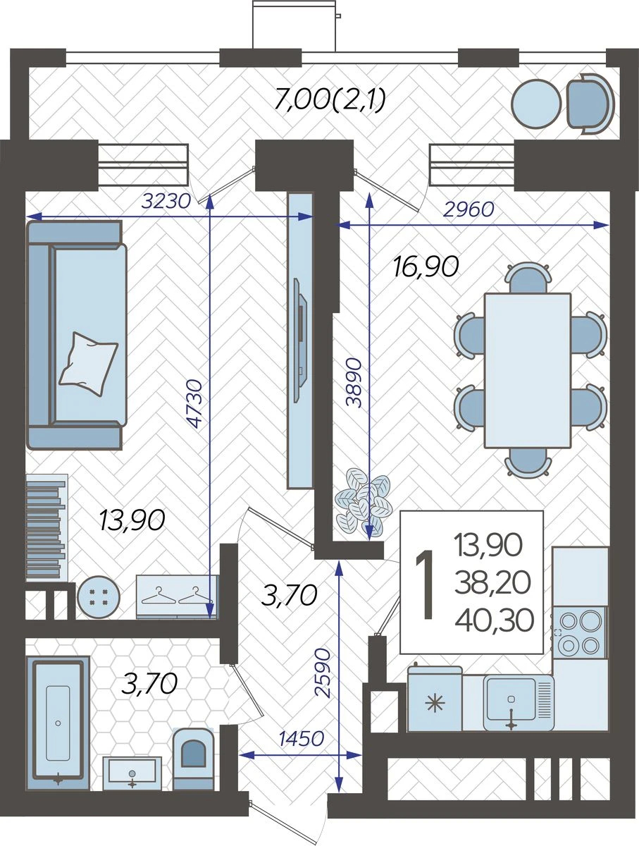 2-комнатная квартира в ЖК FØRST на 13 этаже в 3 секции. Сдача в 4 кв. 2024 г.