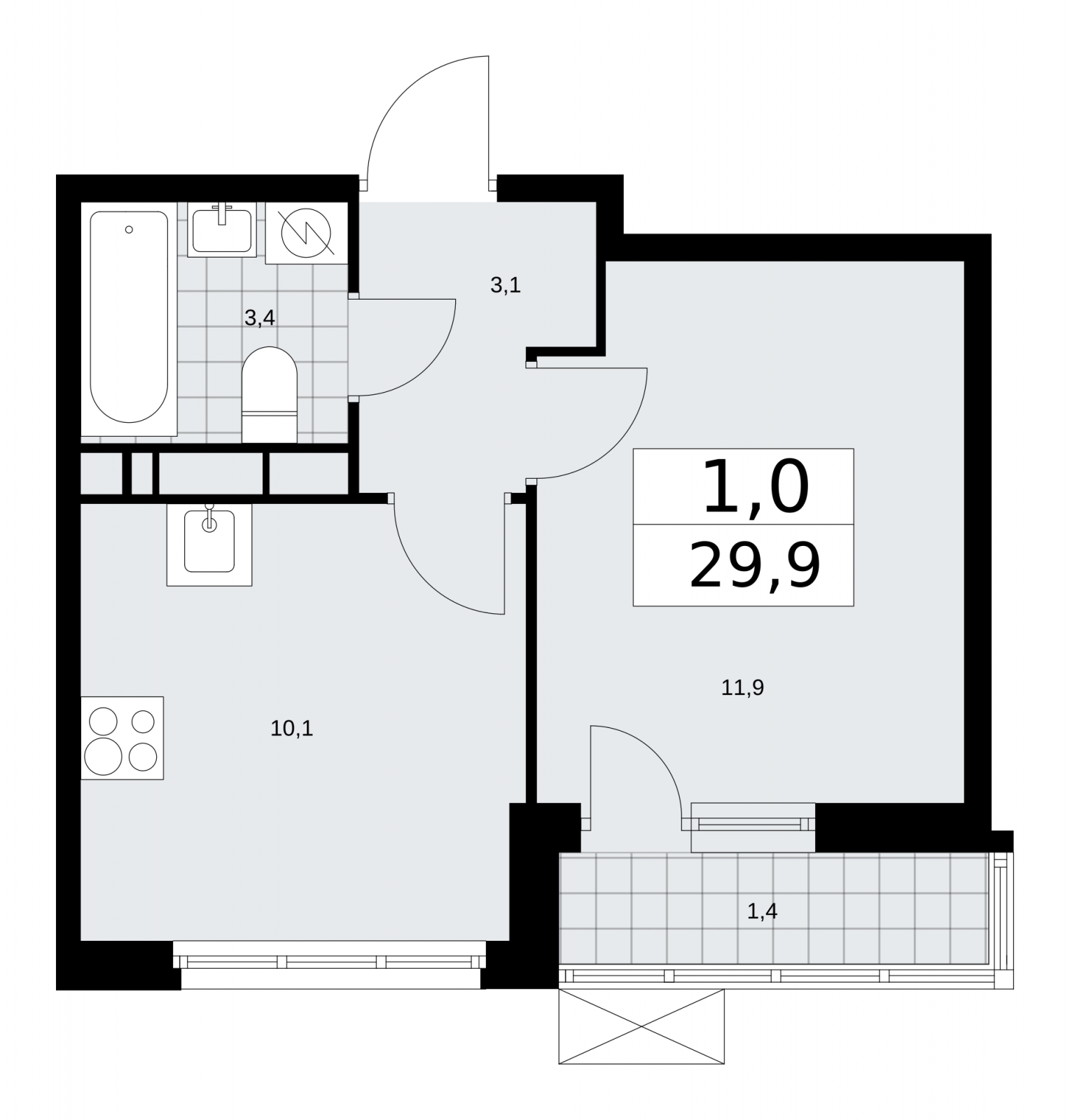 1-комнатная квартира (Студия) с отделкой в ЖК Скандинавия на 3 этаже в 1 секции. Сдача в 4 кв. 2025 г.