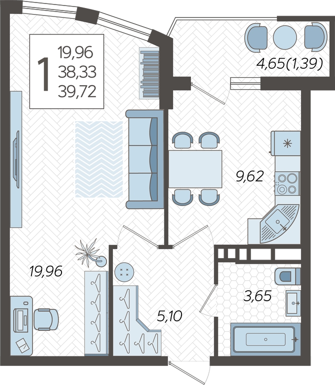 2-комнатная квартира с отделкой в ЖК Аквилон Leaves на 4 этаже в 1 секции. Сдача в 4 кв. 2024 г.