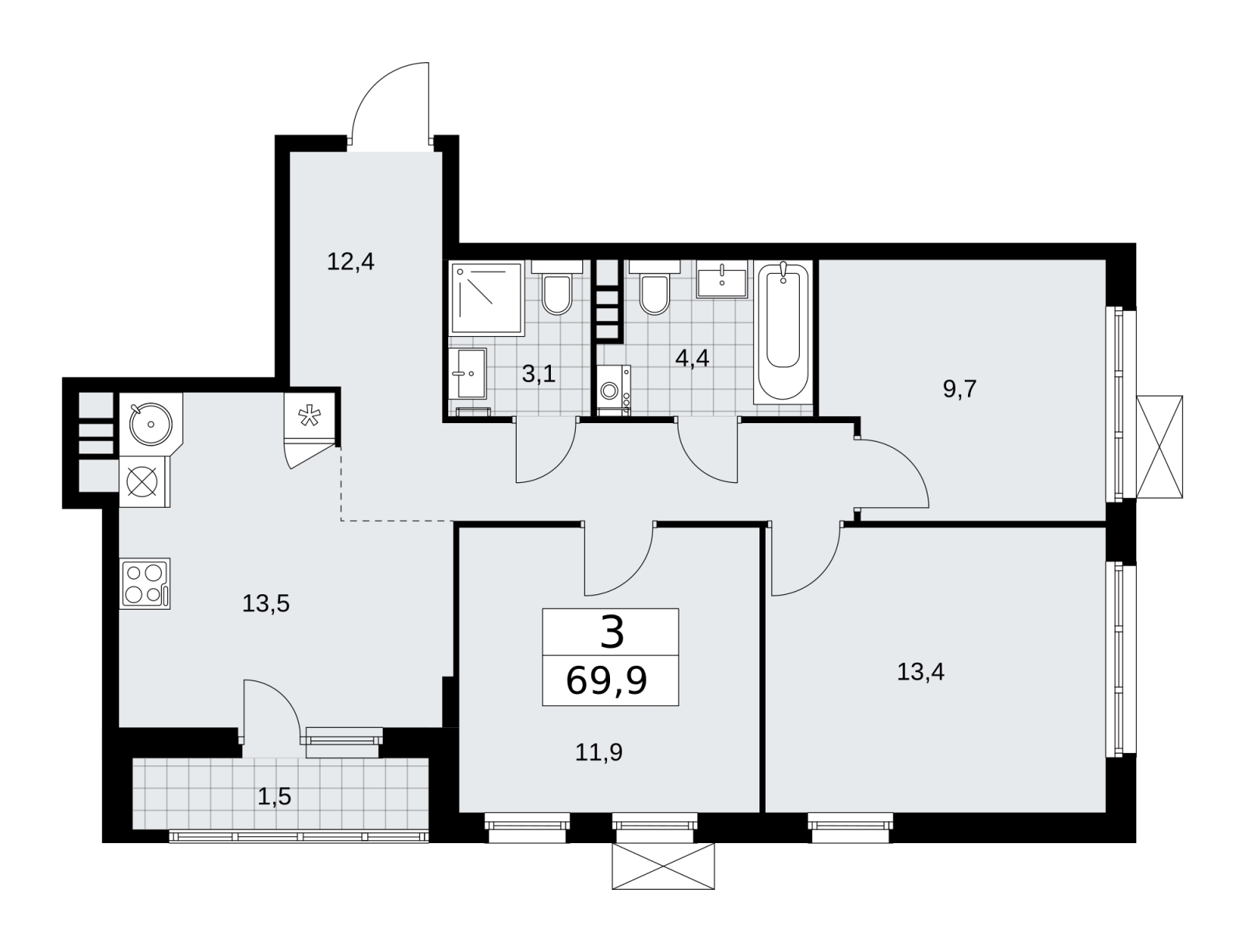 4-комнатная квартира с отделкой в ЖК Скандинавия на 10 этаже в 1 секции. Сдача в 4 кв. 2025 г.