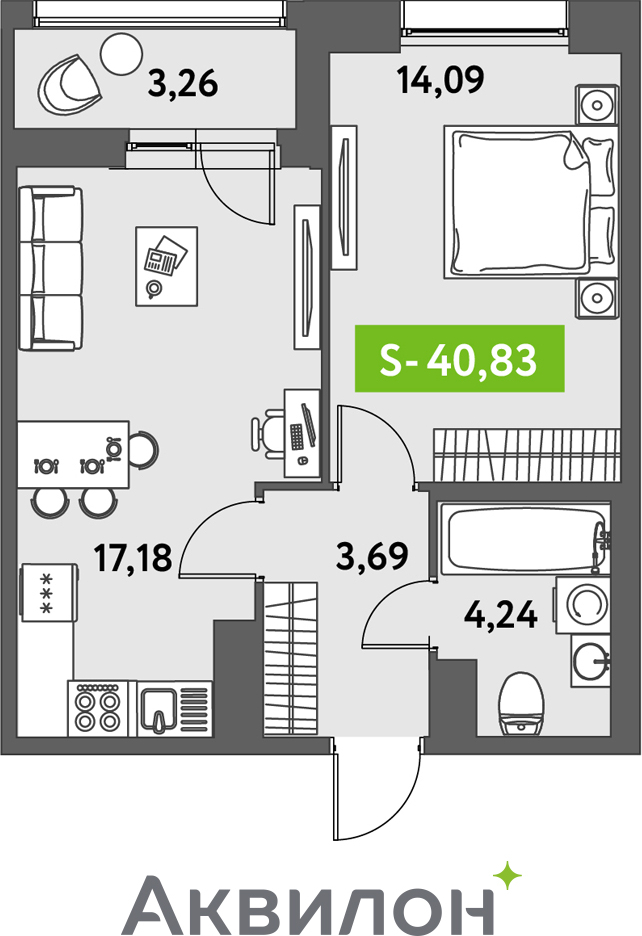 3-комнатная квартира в ЖК TopHILLS на 22 этаже в 1 секции. Сдача в 1 кв. 2023 г.