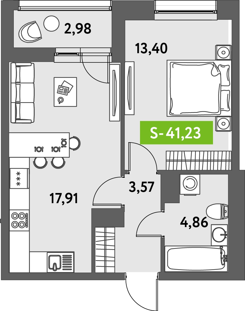 2-комнатная квартира с отделкой в ЖК Волоколамское 24 на 25 этаже в 5 секции. Сдача в 2 кв. 2023 г.