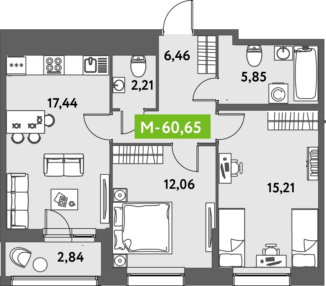 1-комнатная квартира в ЖК Тринити-2 на 14 этаже в 1 секции. Сдача в 3 кв. 2023 г.