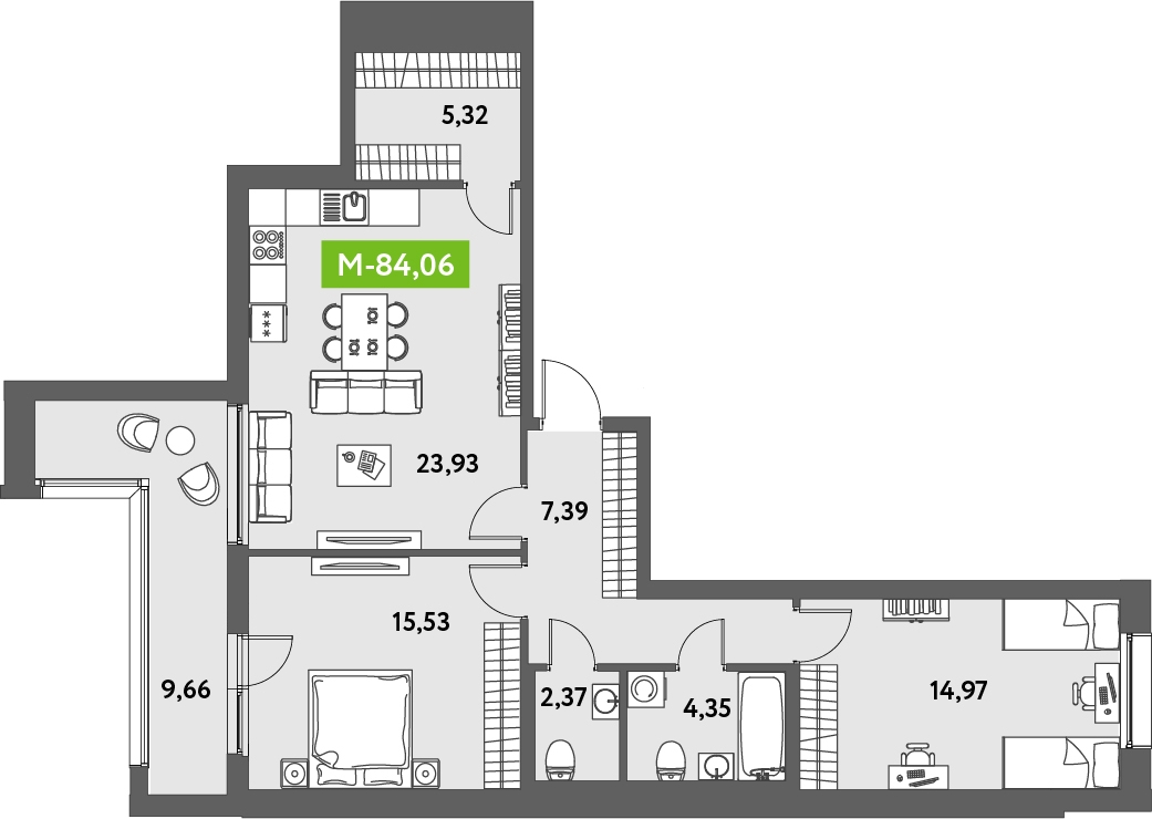 1-комнатная квартира в ЖК Тринити-2 на 8 этаже в 2 секции. Сдача в 3 кв. 2023 г.