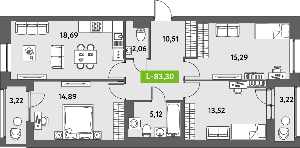 2-комнатная квартира в ЖК Тринити-2 на 6 этаже в 3 секции. Сдача в 3 кв. 2023 г.