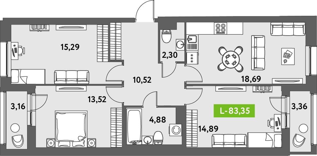 1-комнатная квартира (Студия) в ЖК Тринити-2 на 4 этаже в 7 секции. Сдача в 3 кв. 2023 г.