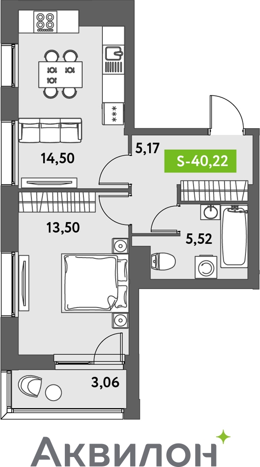 2-комнатная квартира в ЖК SHAGAL на 5 этаже в 3 секции. Сдача в 4 кв. 2024 г.