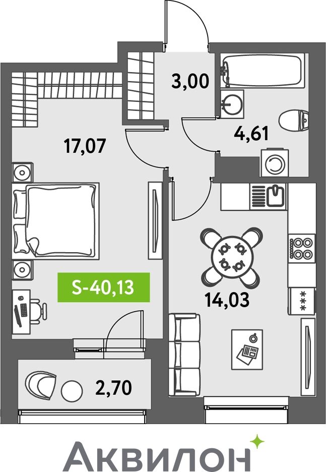 1-комнатная квартира в ЖК SHAGAL на 19 этаже в 1 секции. Сдача в 1 кв. 2024 г.