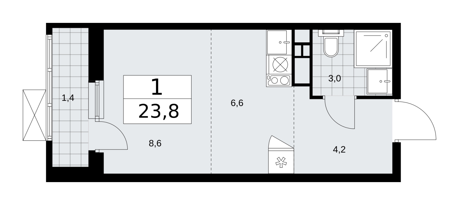 1-комнатная квартира (Студия) с отделкой в ЖК Скандинавия на 9 этаже в 4 секции. Сдача в 4 кв. 2025 г.