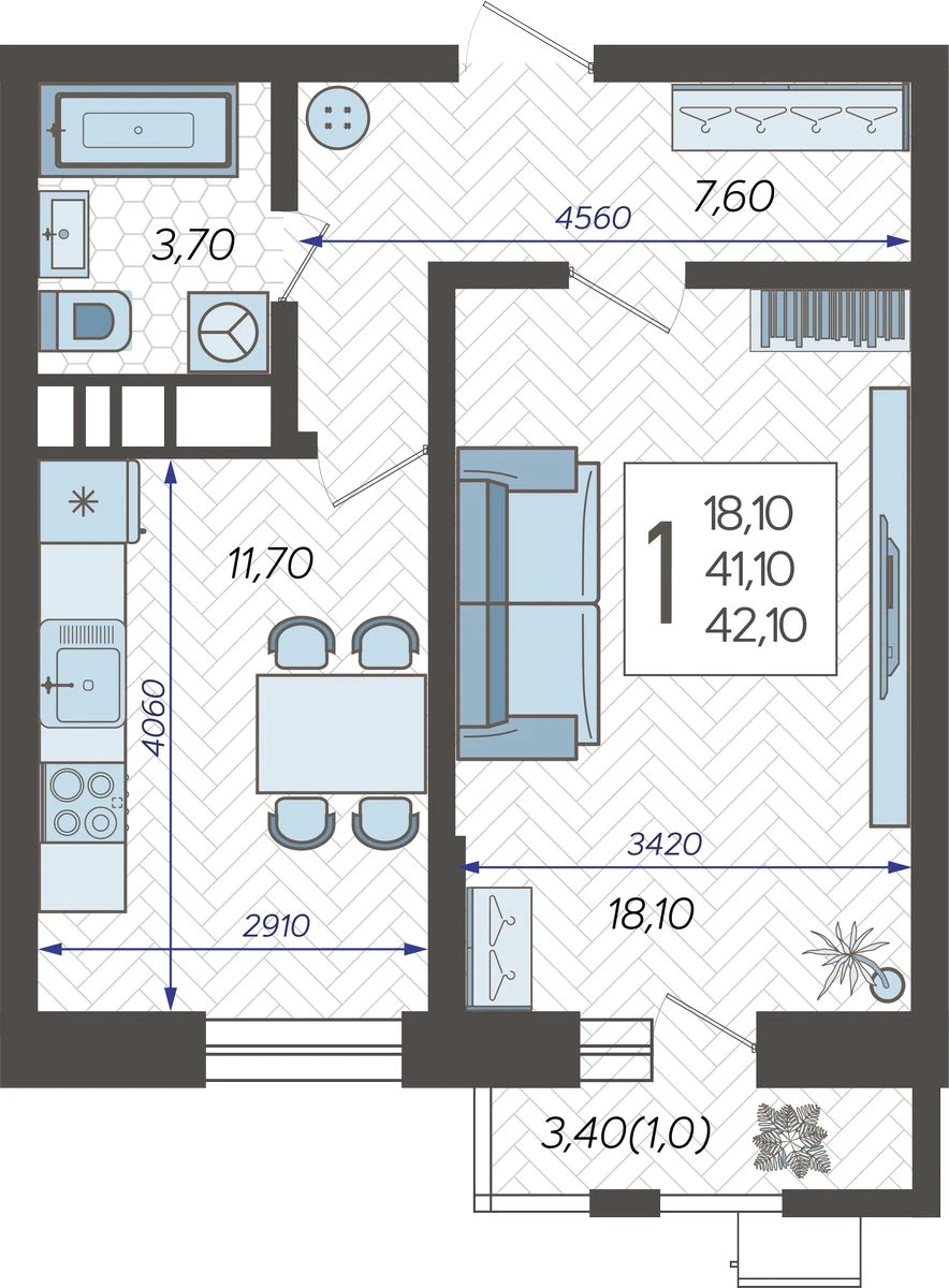 3-комнатная квартира в ЖК Режиссер на 13 этаже в 1 секции. Сдача в 4 кв. 2025 г.