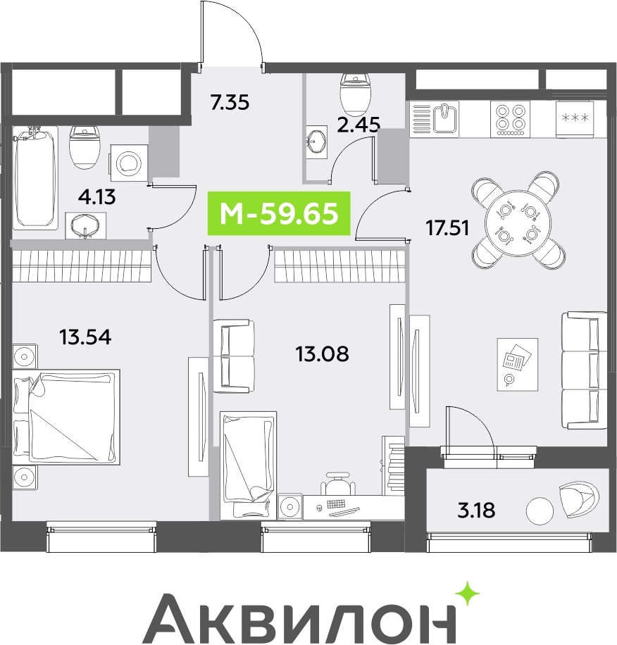 1-комнатная квартира (Студия) с отделкой в ЖК Митинский лес на 2 этаже в 1 секции. Сдача в 2 кв. 2024 г.