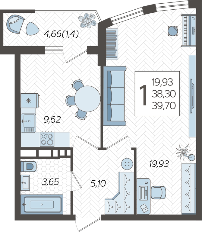 1-комнатная квартира (Студия) с отделкой в ЖК Меридиан ЮГ на 12 этаже в 5 секции. Сдача в 4 кв. 2024 г.